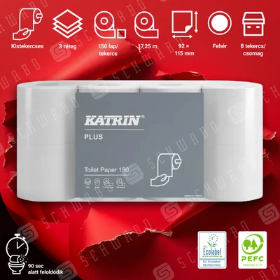 Katrin 16525 Plus toalettpapír, 3 rétegű, 150 lap, 8 tekercs