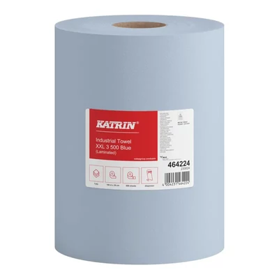 Ipari törlőkendő tekercses Katrin 3 rétegű kék, hosszúság: 180 méter, szélesség: 380 mm, átmérő: 280