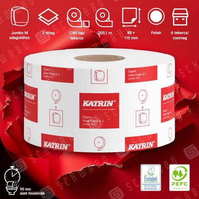 Katrin 93632 Jumbo toalettpapír, 2 rétegű, 200 méter, 240 mm
