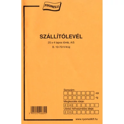 Szállítólevél, A/5 25 x 4 lap B. 10-70/A/V/S