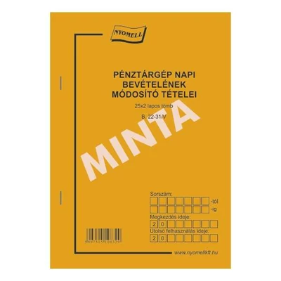 B.22-31/V Pénztárgép napi bevételének mód. tételei 25x2 pld, A/5