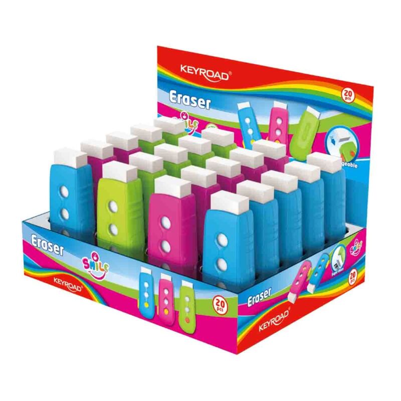 Radír, PVC mentes 2 db/bliszter Keyroad Smile Eraser vegyes színek