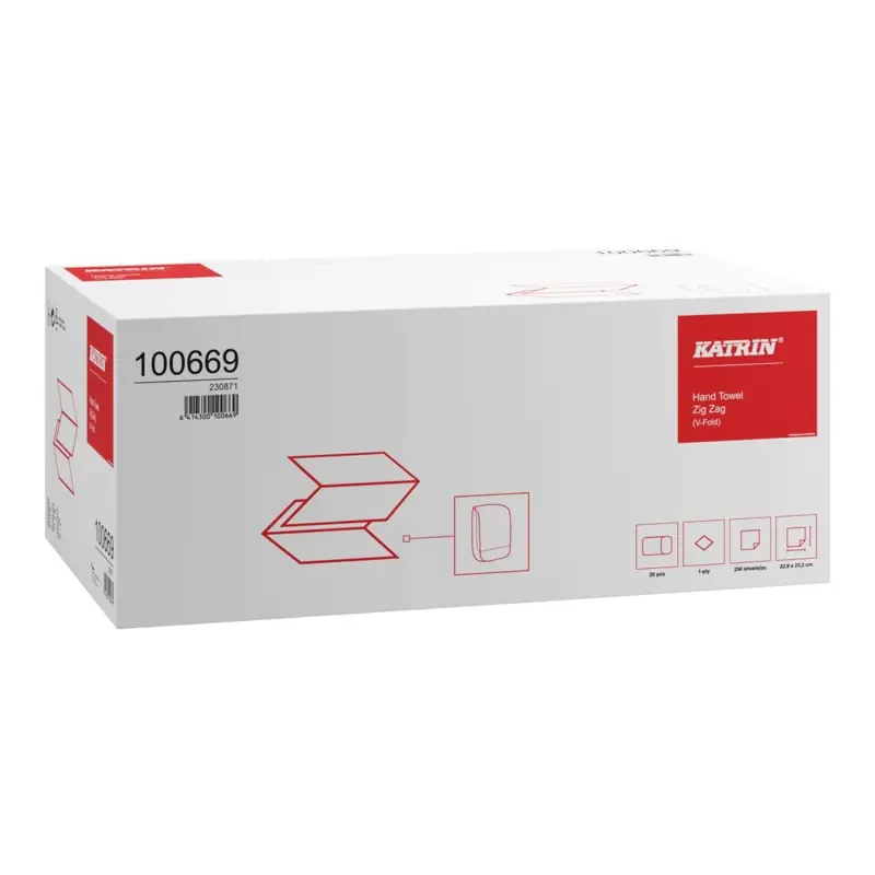 Kéztörlő hajtogatott Katrin ZZ 1 rétegű fehér, lapméret: 230x232mm, 250 lap/cs, 20 cs/karton