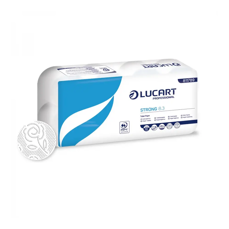 Toalettpapír 3 rétegű 250 lap/tekercs cellulóz hófehér 8 tekercs/csomag 8.3 Strong Lucart_811789P