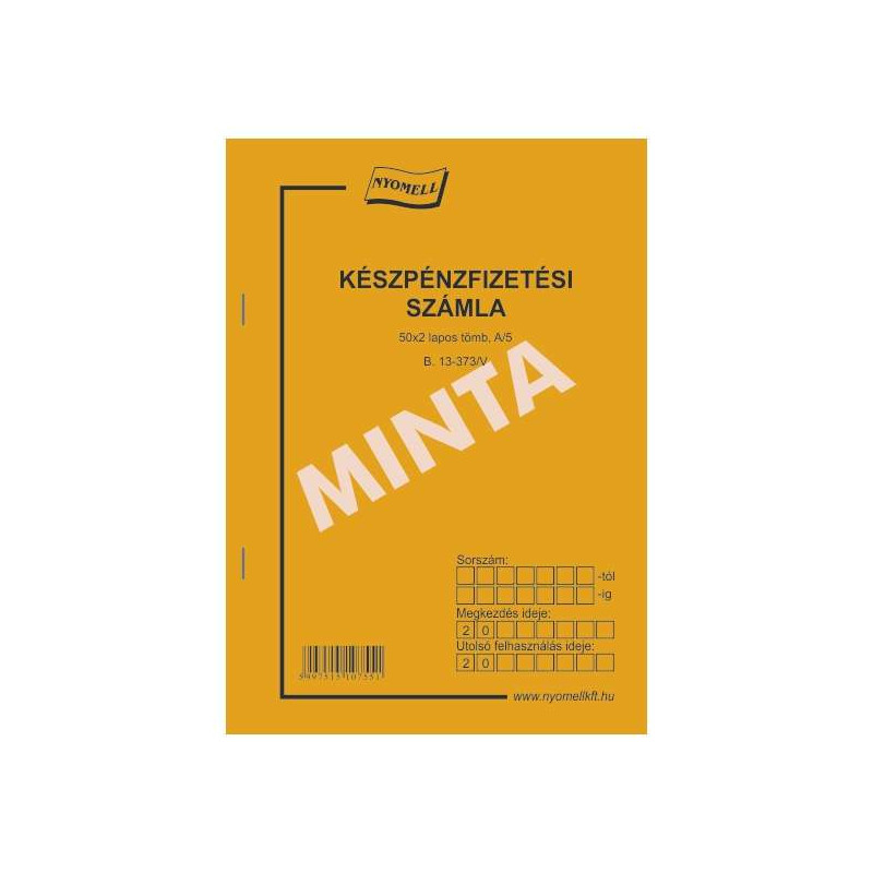 Készpénzfizetési számla B.13-373/V, 50 x 2 lap