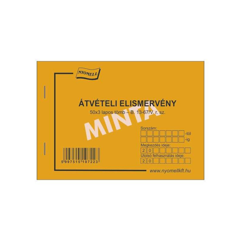 Átvételi elismervény 50x3lap B.13-67/A/V