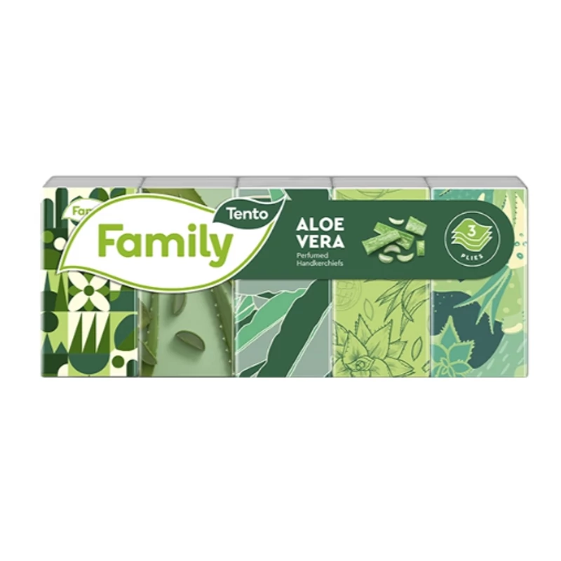 Papírzsebkendő TENTO Family aloe vera 3 rétegű 10x10 db/csomag