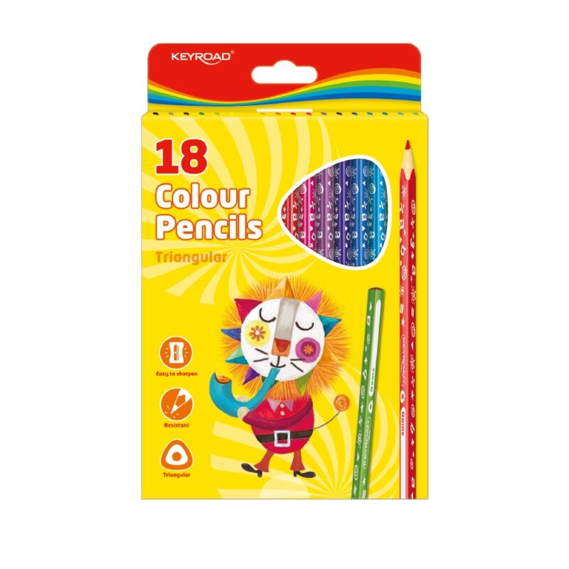 Színes ceruza készlet háromszögletű 18 db/bliszter Keyroad vegyes színek
