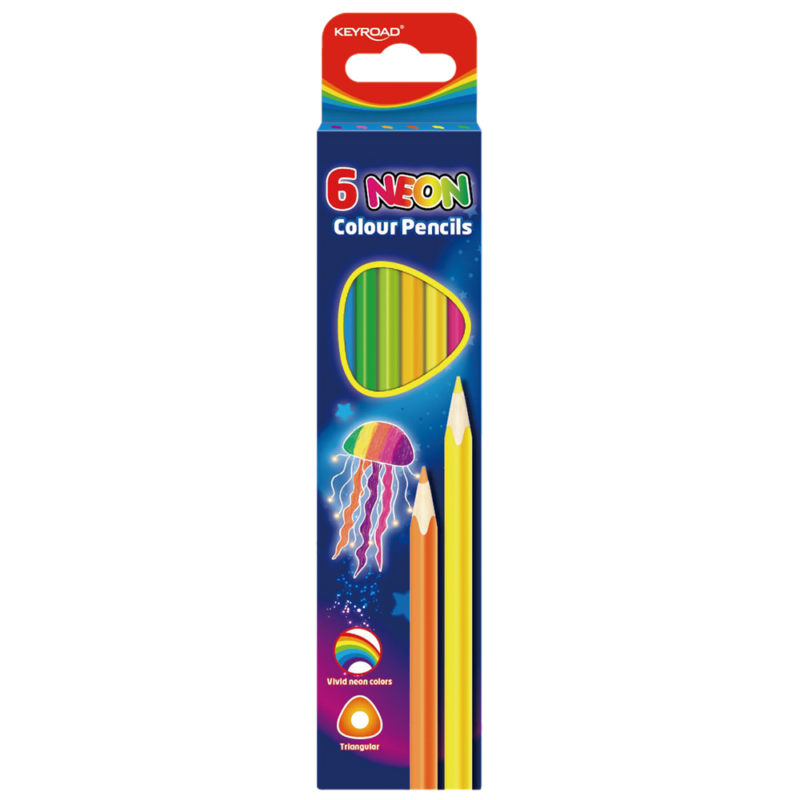 Színes ceruza készlet háromszögletű 6 db/bliszter Keyroad Neon neon színek