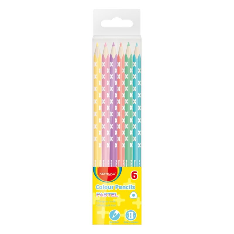Színes ceruza készlet háromszögletű 6 db/bliszter Keyroad Pastel pasztell színek