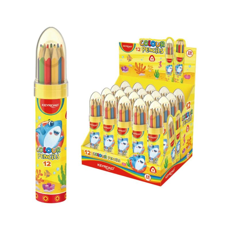 Színes ceruza készlet háromszögletű, rakéta palackban 12 db/bliszter Keyroad vegyes színek