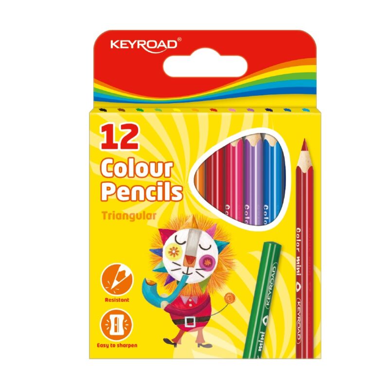 Színes ceruza készlet rövid, háromszögletű 12 db/bliszter Keyroad vegyes színek