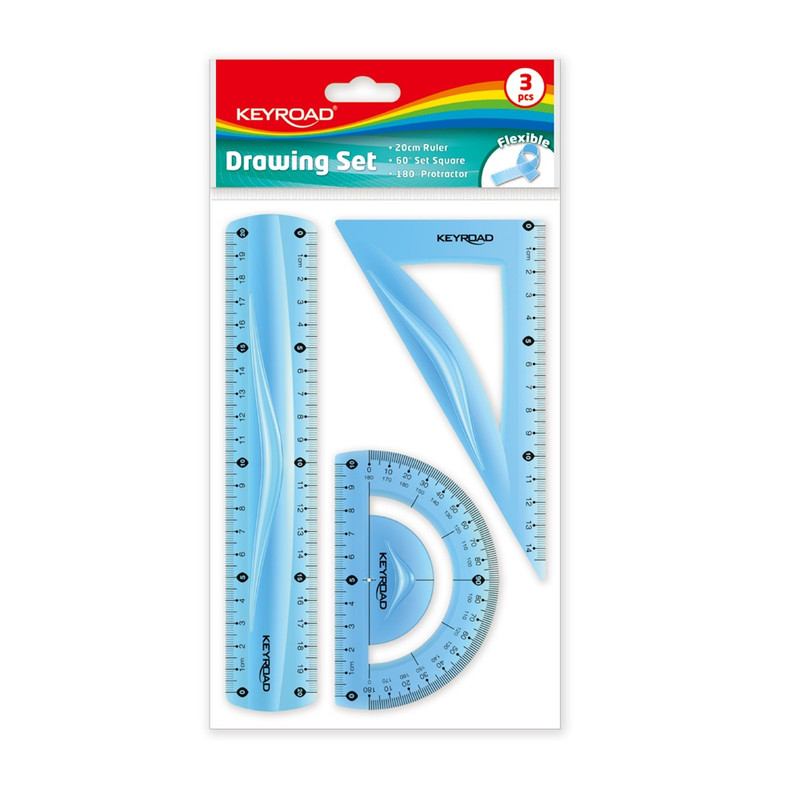 Vonalzó készlet 20cm, flexibilis 3 db/bliszter Keyroad vegyes színek