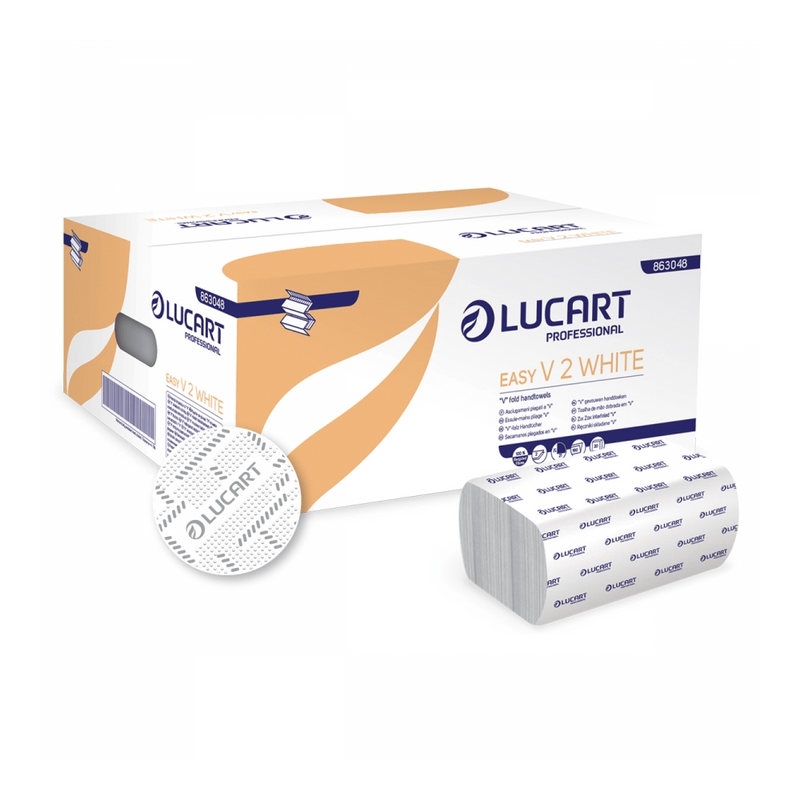 Kéztörlő 2 rétegű V hajtogatású fehér 190 lap/csomag 20 cs/karton Easy White Lucart_863048
