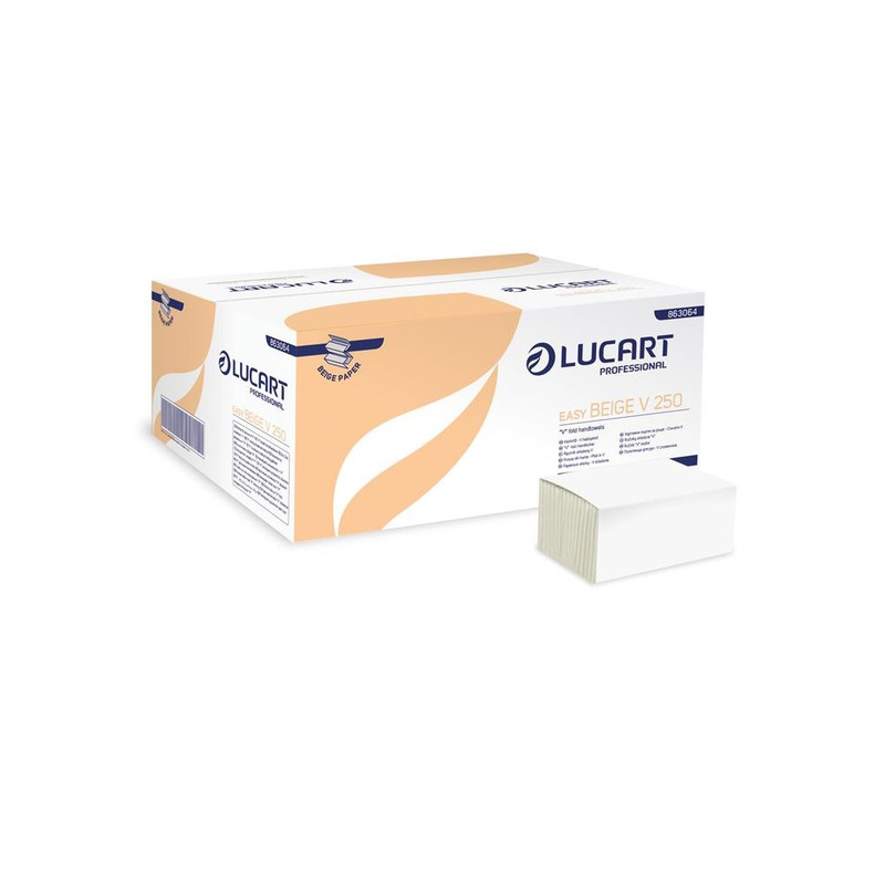 Kéztörlő 1 rétegű V hajtogatású natúr 250 lap/csomag 20 cs/karton Beige Easy Lucart_863064P