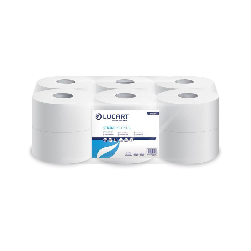 Toalettpapír 2 rétegű közületi átmérő 19 cm hófehér 100 % cellulóz 12 tekercs/karton 19 J PLUS Stro