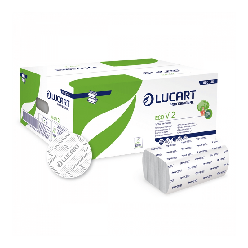 Kéztörlő 2 rétegű V hajtogatású fehér 190 lap/cs 20 cs/karton EcoLucart _863046