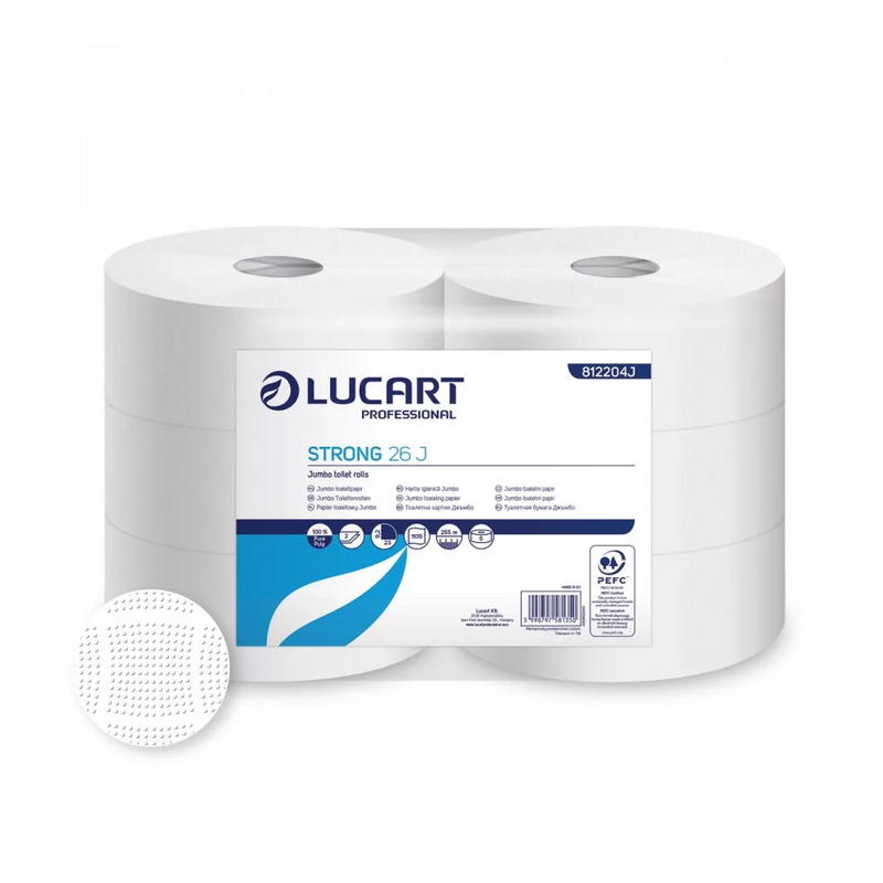 Toalettpapír 2 rétegű közületi átmérő: 26 cm hófehér 6 tekercs/csomag Strong 26 J Lucart _812204J