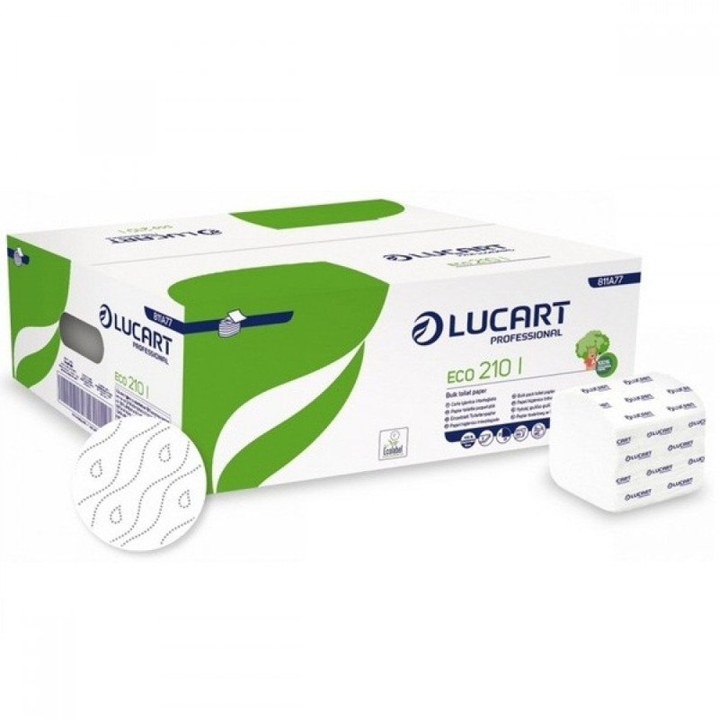 Toalettpapír 2 rétegű hajtogatott 210 lap/csomag fehér 20 cs/karton Eco 210 I Bulk Pack Lucart_811A7