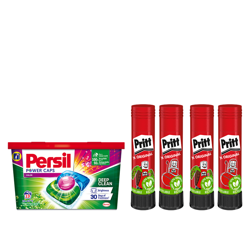 Ragasztóstift 11g. AKCIÓS CSOMAG + Persil Duo-Caps mosókapszula 100x11g. (4x25 db ) stift Pritt