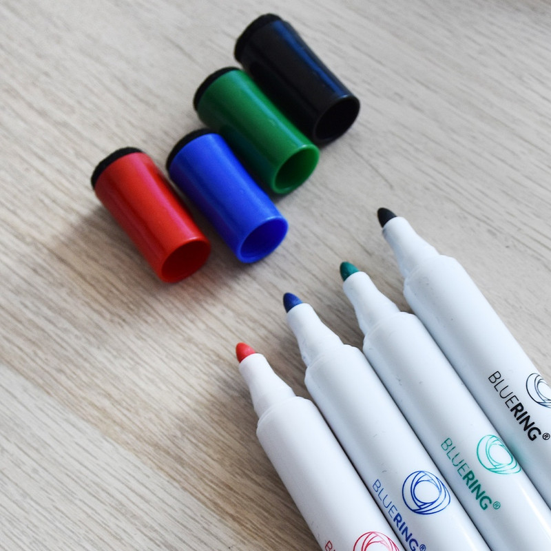 Táblamarker készlet, 3mm, mágneses, törlővel multifunkciós kerek Bluering®, 4 klf. szín Táblamarker készlet, 3mm, mágneses, törlővel multifunkciós kerek Bluering®, 4 klf. szín