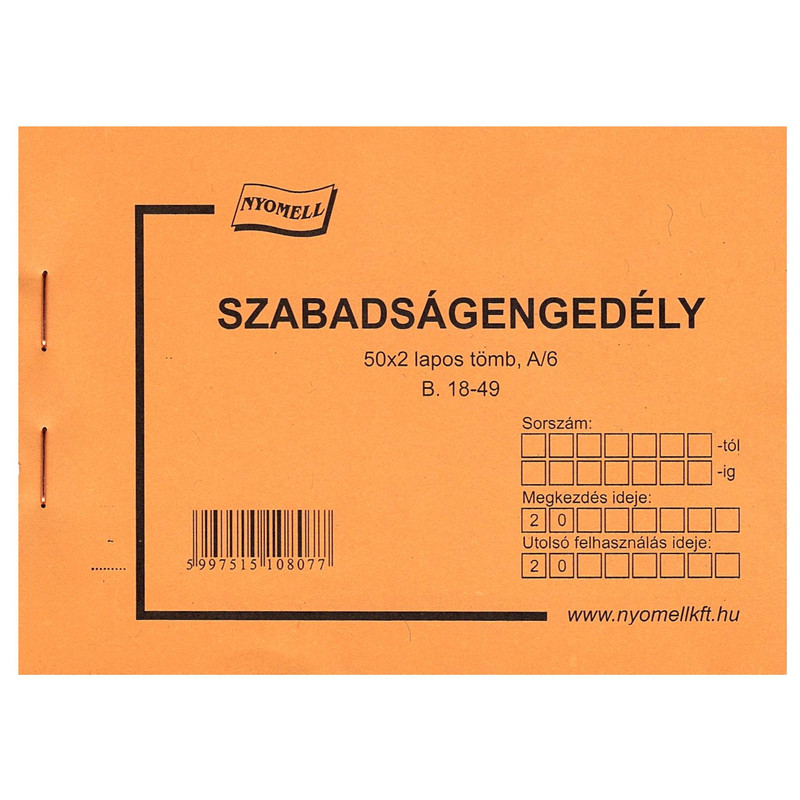 Szabadságengedély, 50 x 2 lap B. 18-49/V