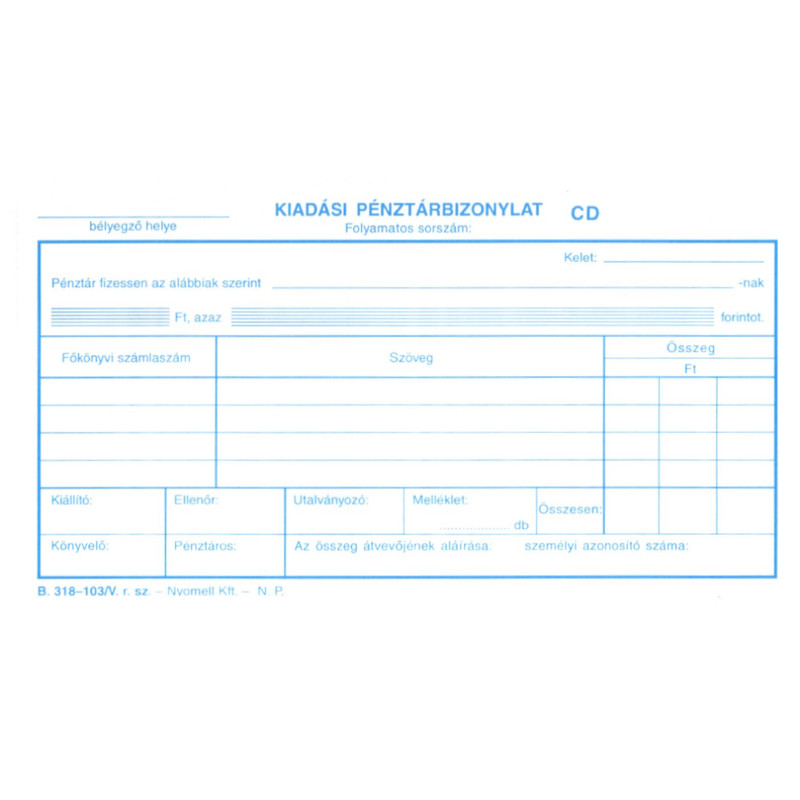 Kiadási pénztárbizonylat, B318-103/V, 25x2 lapos Kiadási pénztárbizonylat, B318-103/V, 25x2 lapos