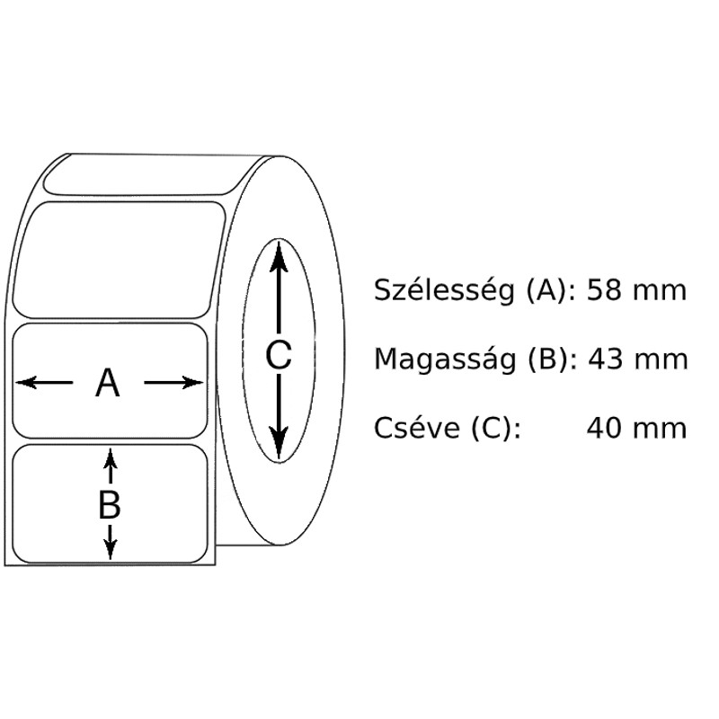 58x43 mm thermo öntapadós mérlegcimke 600 cimke / tekercs