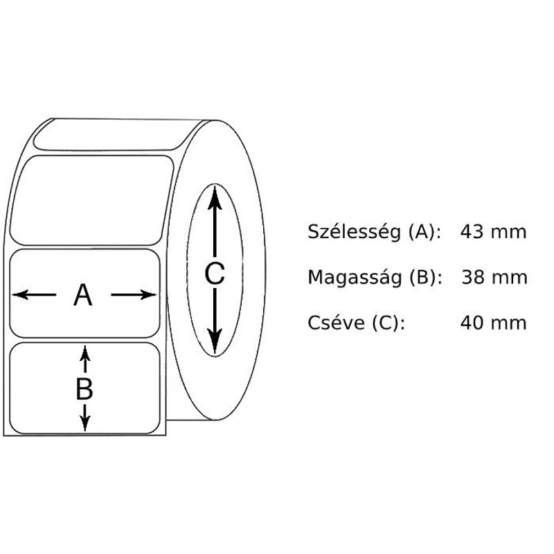 43x38 mm thermo öntapadós mérlegcimke 1000 cimke / tekercs