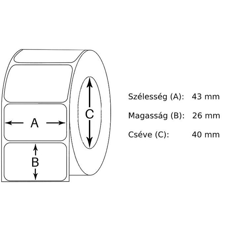 43x26 mm thermo öntapadós mérlegcimke 1000 cimke / tekercs 43x26 mm thermo öntapadós mérlegcimke 1000 cimke / tekercs