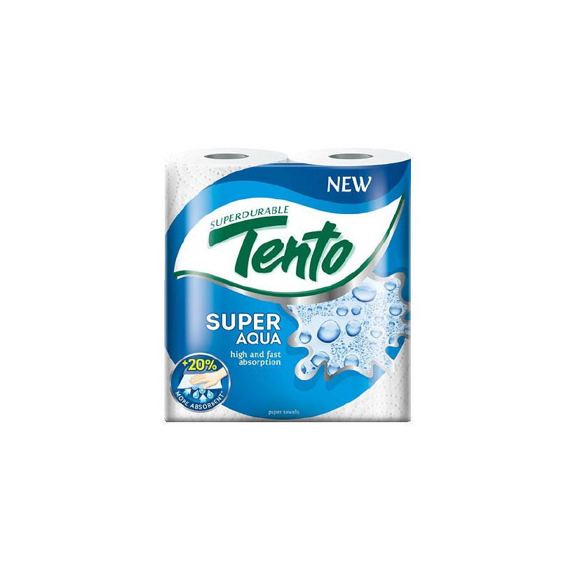 Kéztörlő Tento Super Aqua 2 rétegű, fehér, 2x44 lapos, 100% újrah. 2 tekercs/csomag