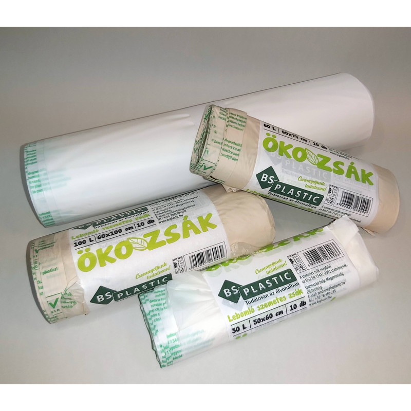 Szemetes zsák lebomló bio 30 literes 50x60cm 10 zsák/roll