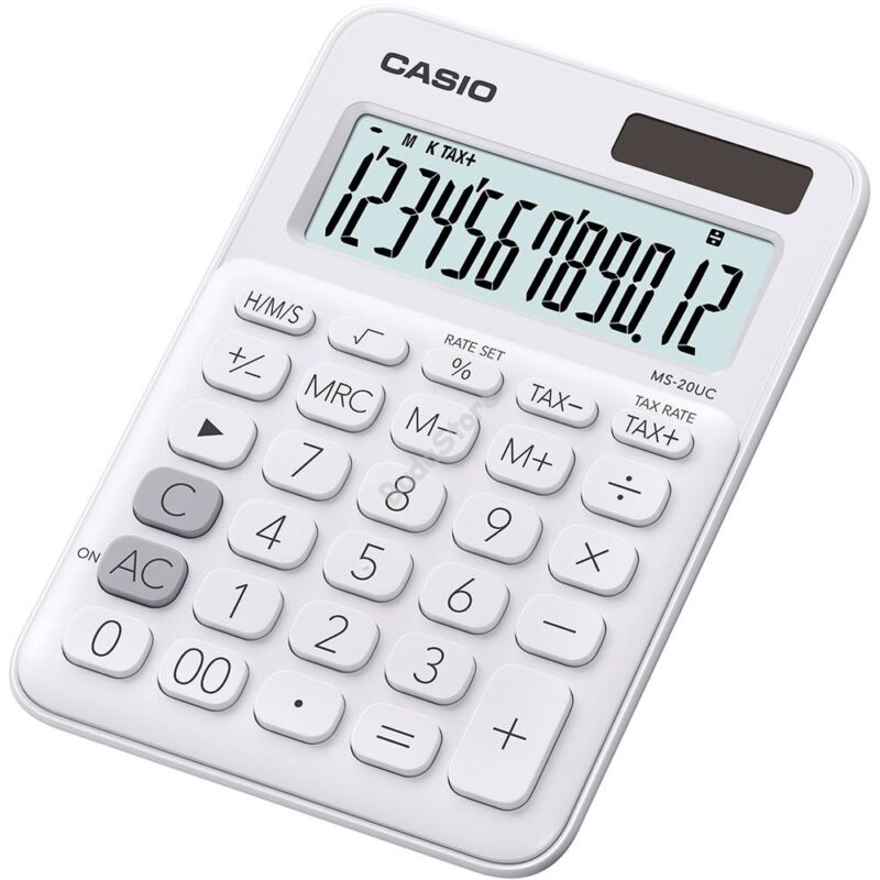 Számológép asztali 12 digit nagy, döntött kijelző fehér Casio MS 20 UC WE