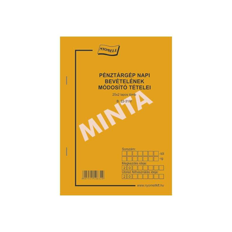 B.22-31/V Pénztárgép napi bevételének mód. tételei 25x2 pld, A/5