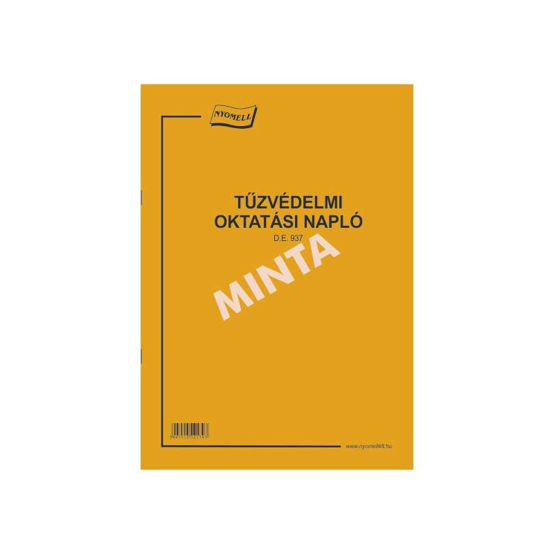 D.E.937 TŰZVÉDELMI OKTATÁSI NAPLÓ, 48 OLDAL+BORÍTÓ, A/4, 1+1 SZÍN