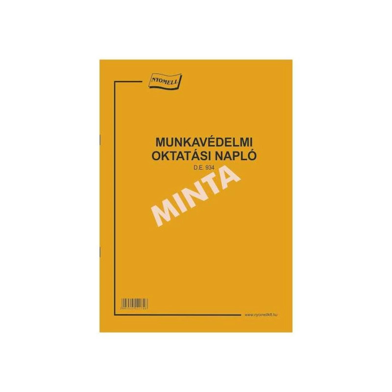 D.E.934 MUNKAVÉDELMI OKTATÁSI NAPLÓ A/4, 48 OLDAL+BORÍTÓ, 1+1 SZÍN