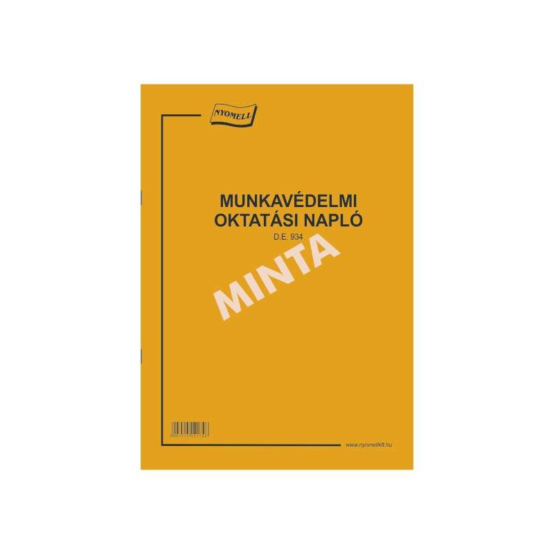 D.E.934 MUNKAVÉDELMI OKTATÁSI NAPLÓ A/4, 48 OLDAL+BORÍTÓ, 1+1 SZÍN