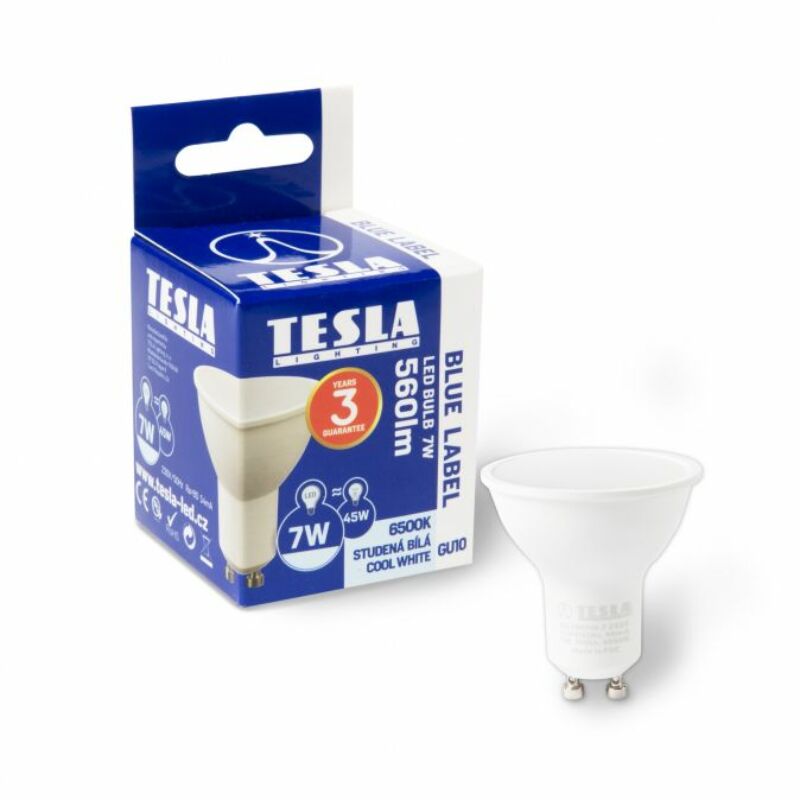 Tesla - LED izzó, GU10, 7W, 230V, 560lm, 6500K, 100°