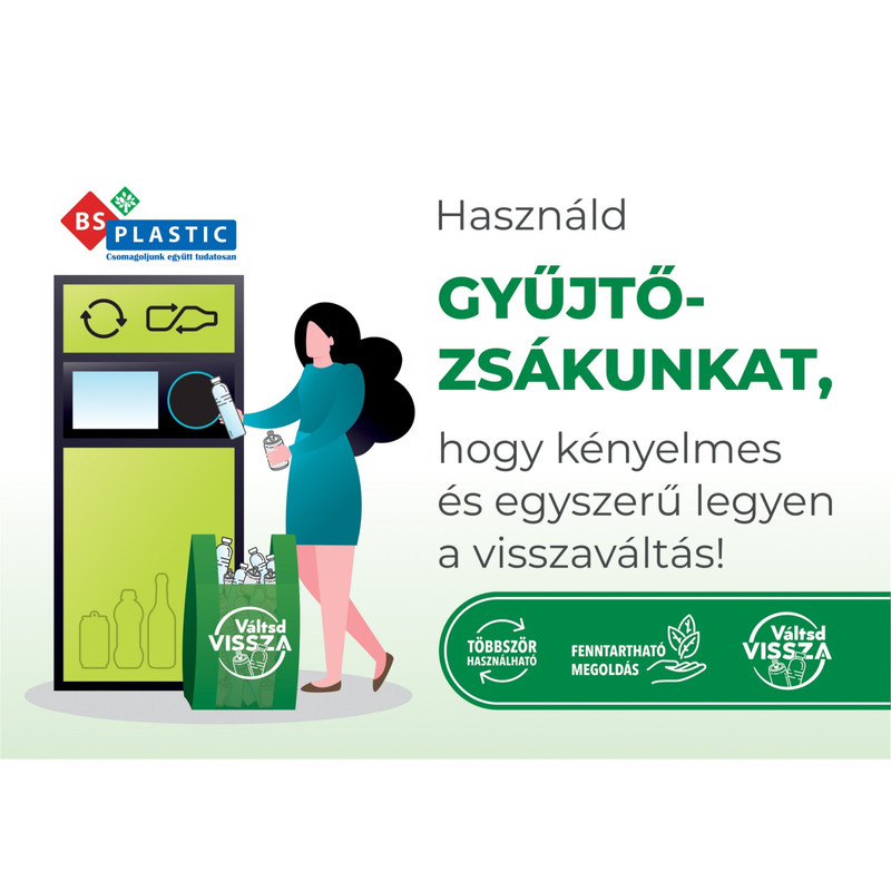 Gyűjtőzsák 40x70 cm, visszaváltható pet palackok, alu dobozok és üvegekhez 3 zsák / cs
