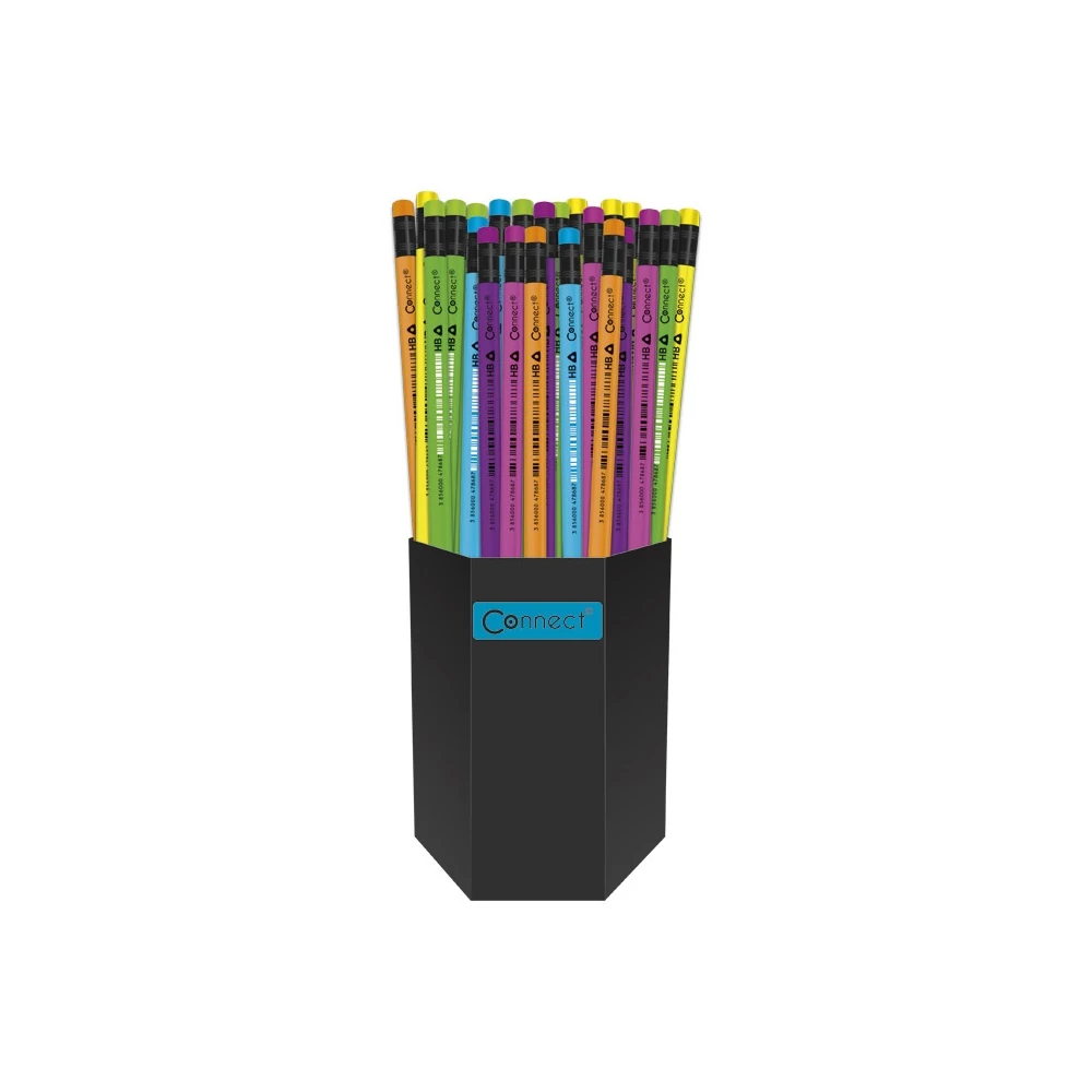 Grafitceruza HB, radíros, fluo színű test és radírr, Connect 72 db/csomag,