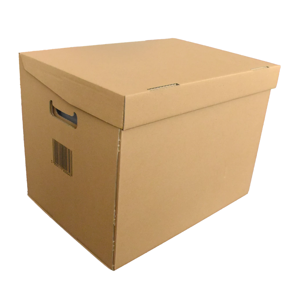 Archiváló konténer karton doboz fedeles 42x31x32cm, felfelé nyíló tetővel (kívül záródó) Bluering® b
