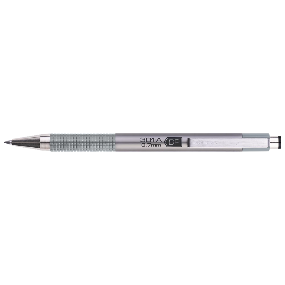 Golyóstoll 0,7mm, metál ezüst test, Zebra F301A, írásszín kék
