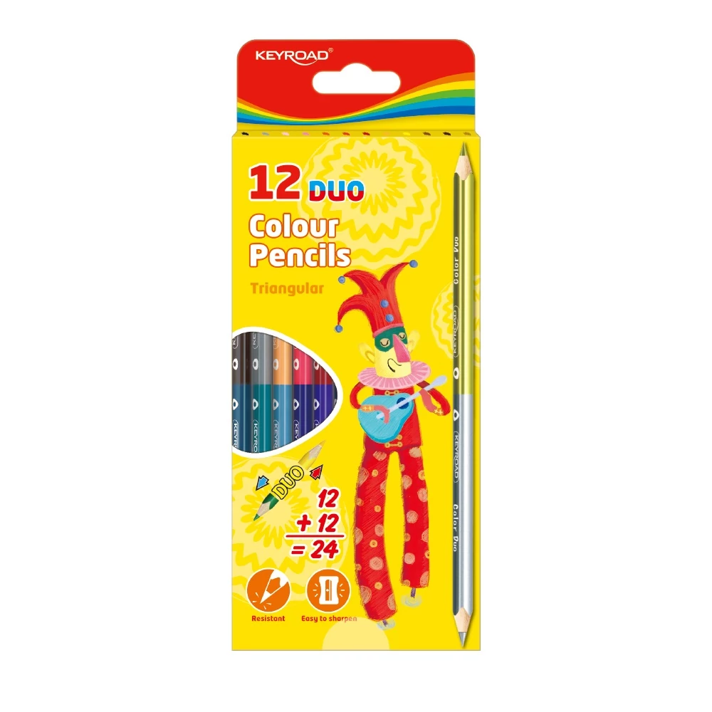 Színes ceruza készlet kétvégű, háromszögletű 12 db/bliszter Keyroad Duo vegyes színek