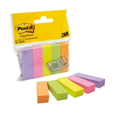 Post-it 670/5 jelölőlap 15x50mm 100lap 5tömb neon