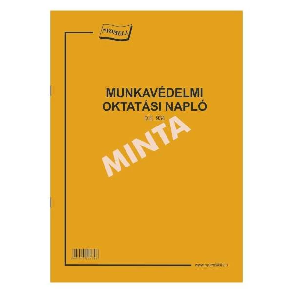 D.E.934 MUNKAVÉDELMI OKTATÁSI NAPLÓ A/4, 48 OLDAL+BORÍTÓ, 1+1 SZÍN